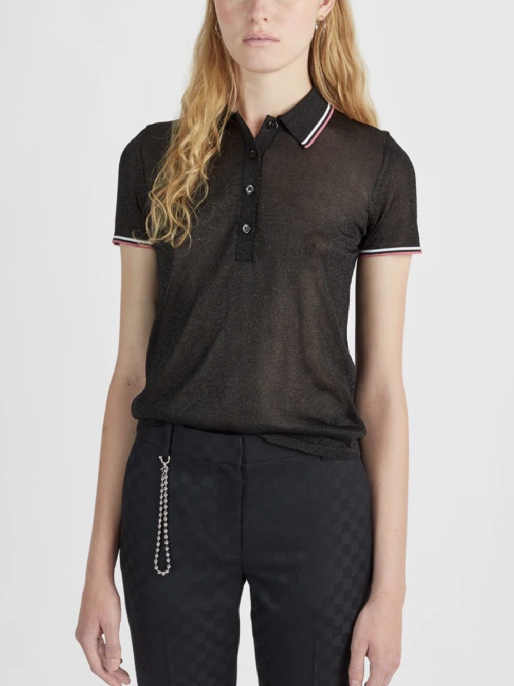 Alexander Wang Black and Green Semi-Sheer Metallic Polo XS